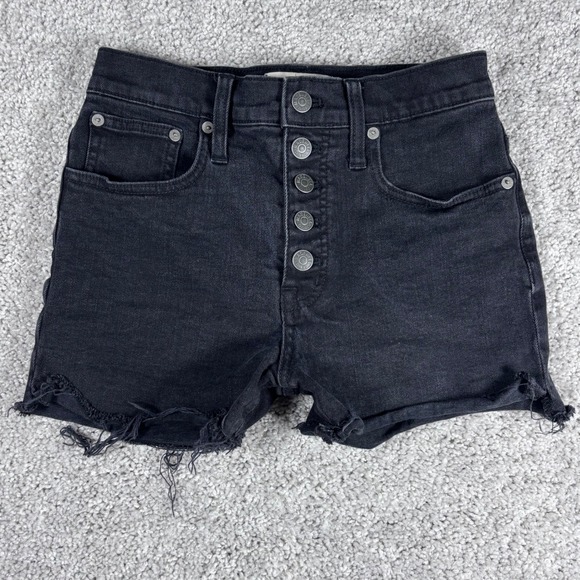 Madewell Womens Black Wash Denim High Rise Button Fly Cut Off Shorts Size 24 - Picture 1 of 10